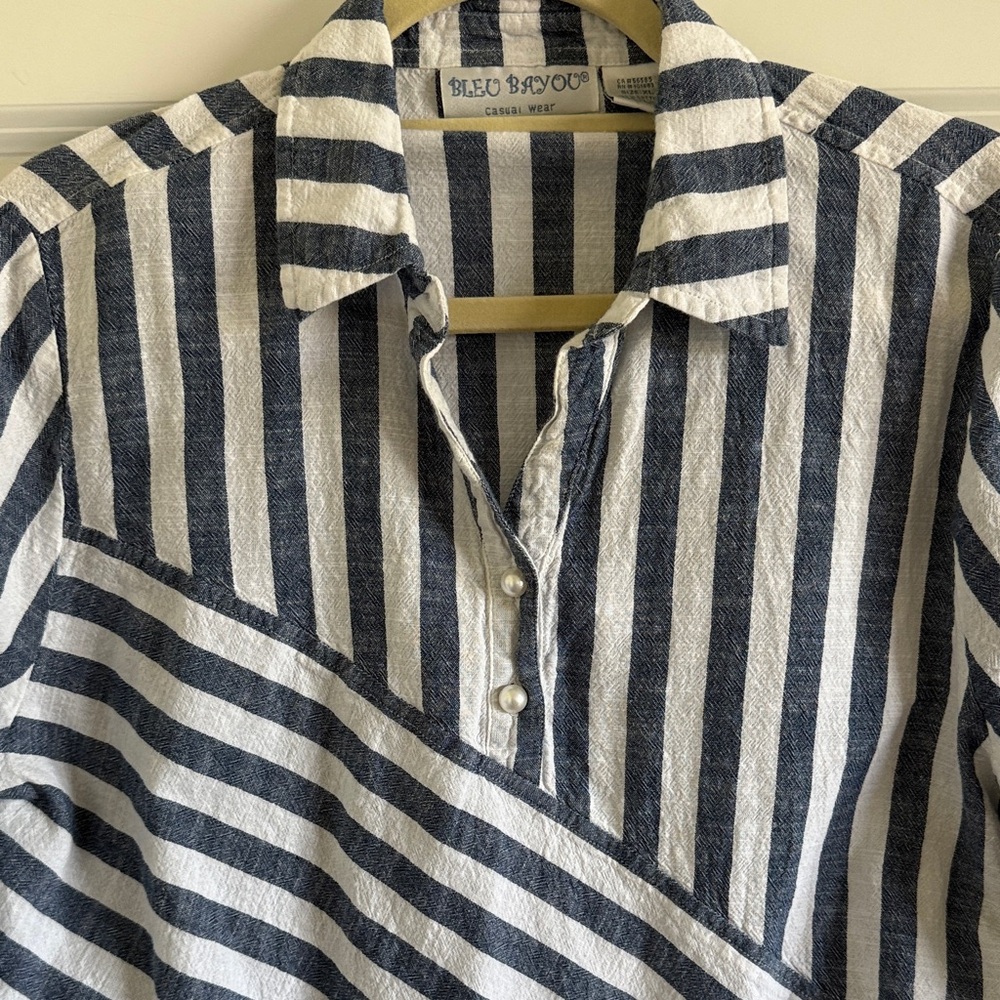 Blue Bayou Austin Striped Tunic Blue and White Top Size XL - Picture 4 of 10